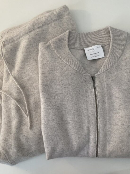 Frontgate 100% Mongolian Cashmere Bomber Lounge Set Size L/XL Ivory Quiet Luxury - Picture 1 of 16